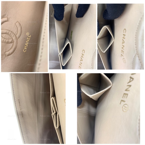 Authentic CHANEL Classic Lambskin Double Flap Medium Shoulder Bag - Light Beige - Picture 13 of 16